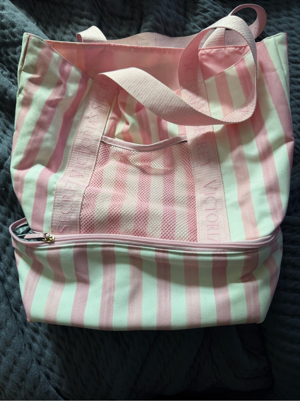 Victoria's Secret Pink and White Striped Canvas Tote